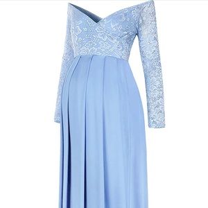 Molliya Maternity Long Dress Lace Sleeve Off Shoulder Maxi Gown